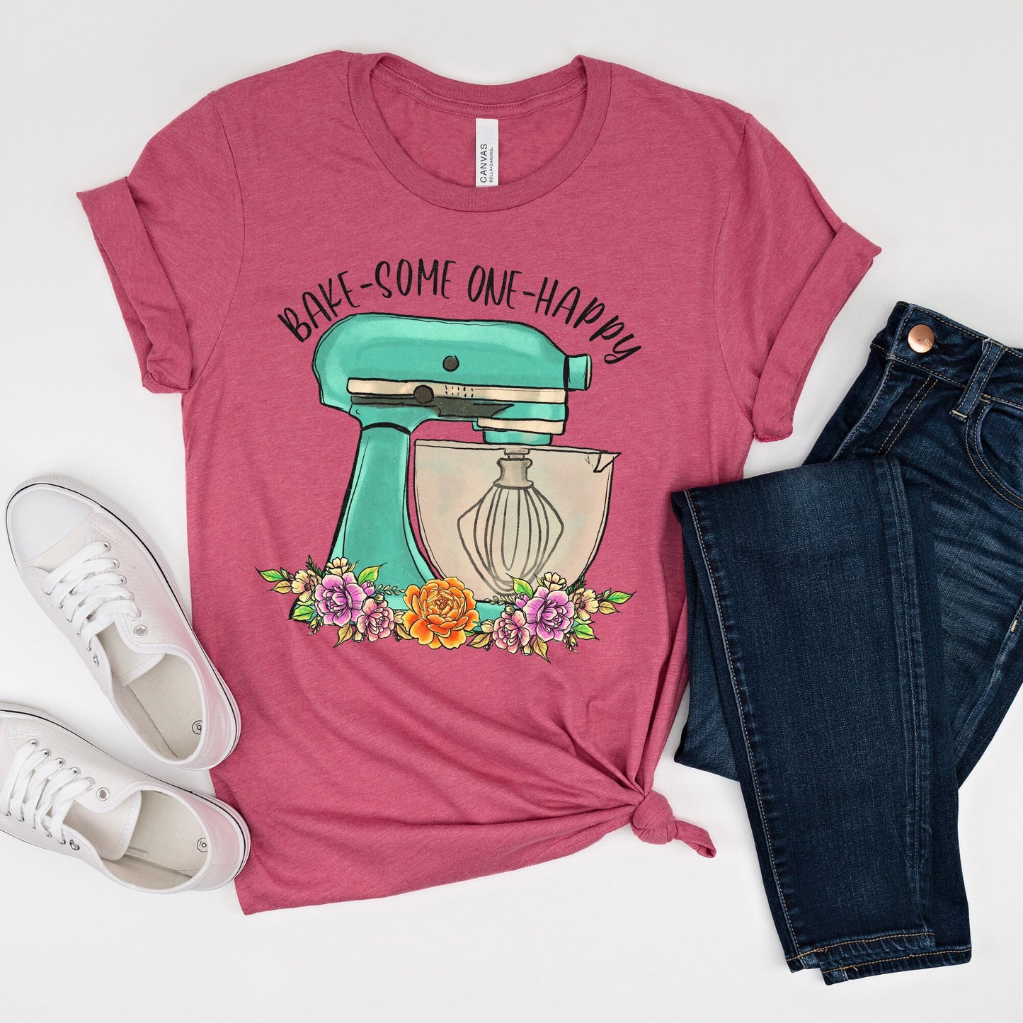 Bake Someone Happy Shirt, Baker Shirt, Baker Gift, Baking, Floral, Womens Shirts, Mixing Bowl