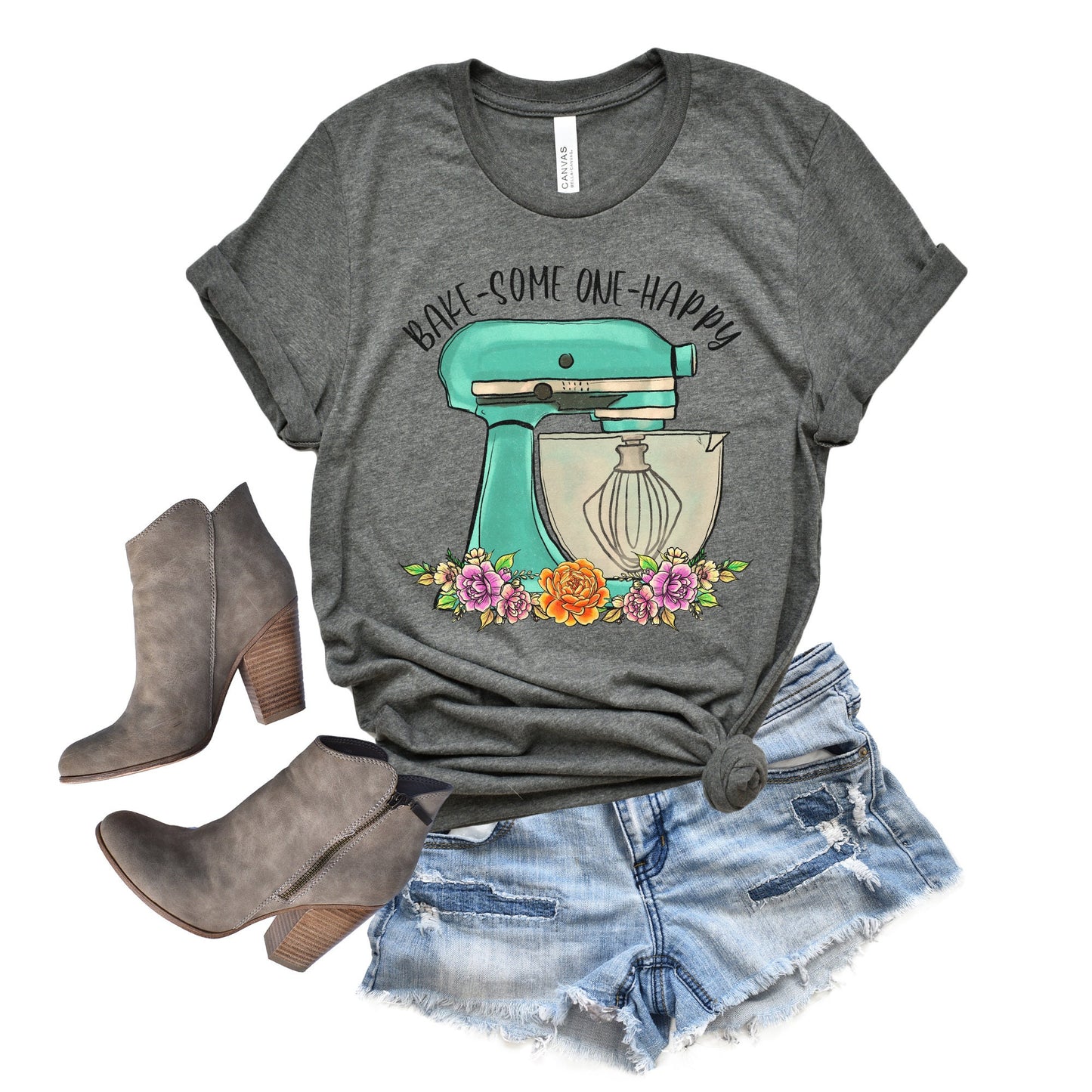 Bake Someone Happy Shirt, Baker Shirt, Baker Gift, Baking, Floral, Womens Shirts, Mixing Bowl
