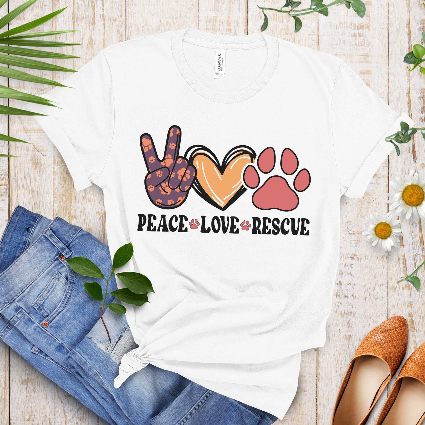 Peace Love Rescue Shirt, Dog Love shirt, Animal shirt, Animal Lover Tee, Love Paw, Dog Paw Gift, Gift for Dog Lover, Dog shirt