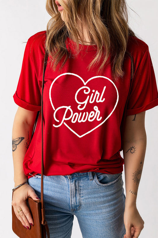 GIRL POWER Heart Graphic Cuffed Tee