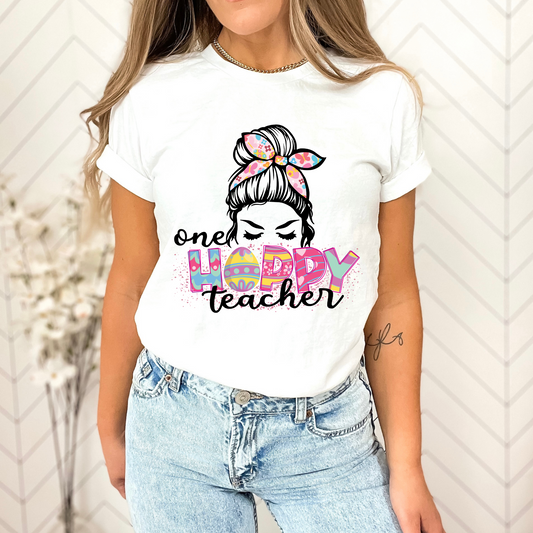 One Hoppy Teacher, Easter Teacher Shirt, Happy Easter Shirt, Bunny Shirt, Womens Shirt, Womens Easter Shirt, Spring Shirt, Teacher Shirt