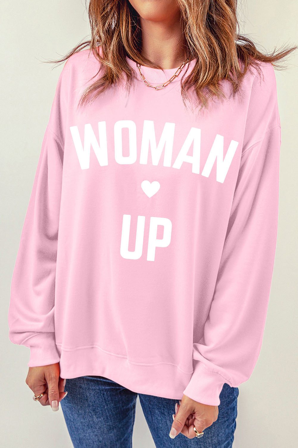 WOMAN UP Graphic Drop Shoulder Sweatshirt