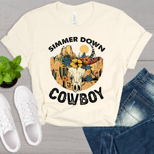 Simmer Down Coyboy Shirt, Western Shirt, Country Shirt, Womens Shirt, Road Trip, Desert Shirt, Cowboy Shirt