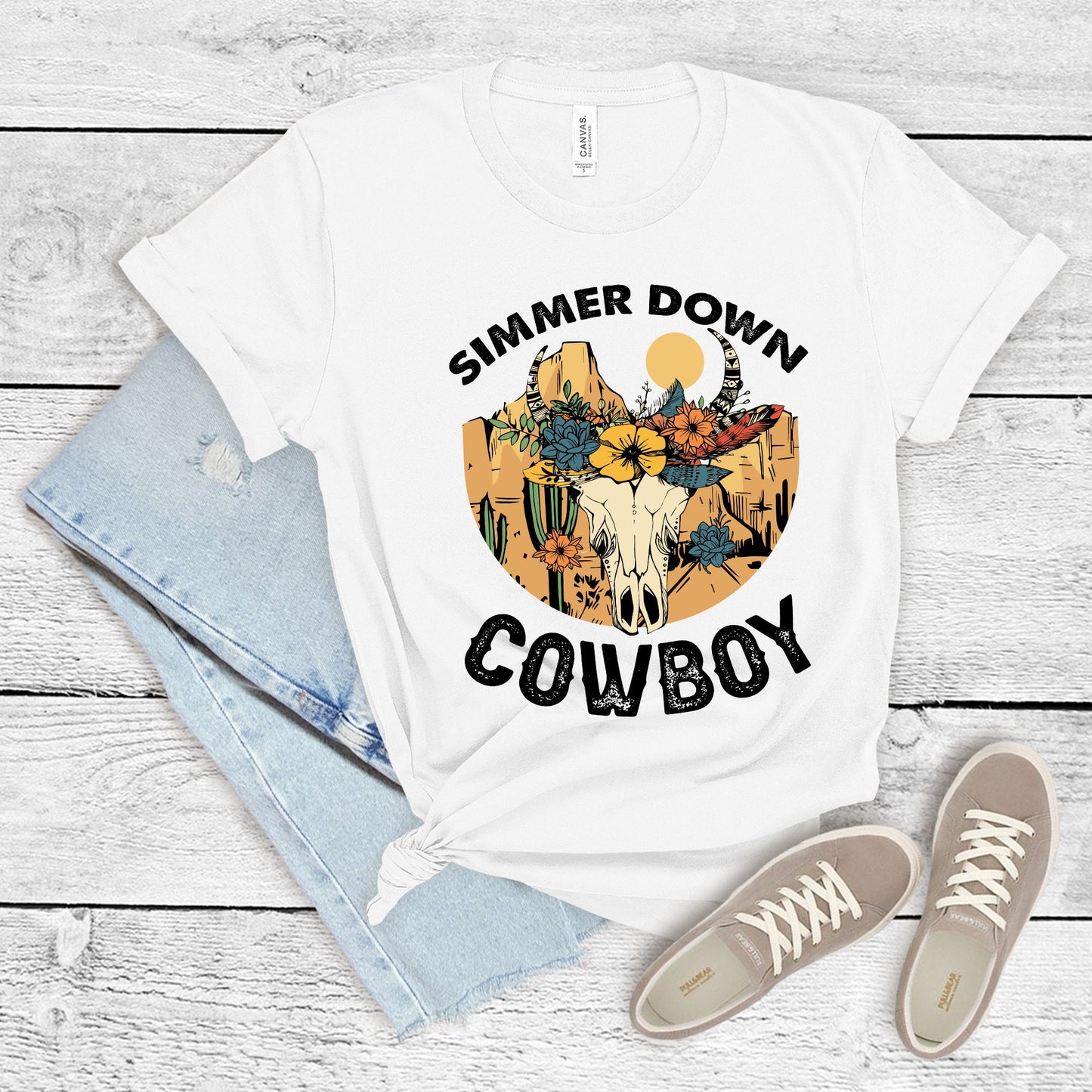 Simmer Down Coyboy Shirt, Western Shirt, Country Shirt, Womens Shirt, Road Trip, Desert Shirt, Cowboy Shirt