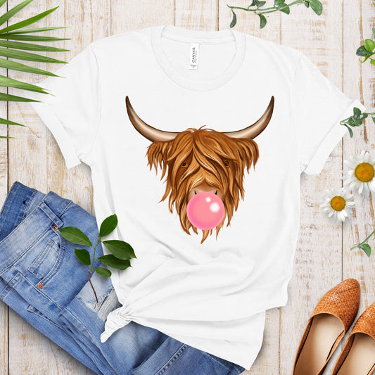 Highland Cow Shirt, Bubble Gum, Cow Shirt, Animal Shirt, Funny, Farming Shirt, Farmer Shirt, Cow Girl, Dairy Farm, Cow Shirts for Women