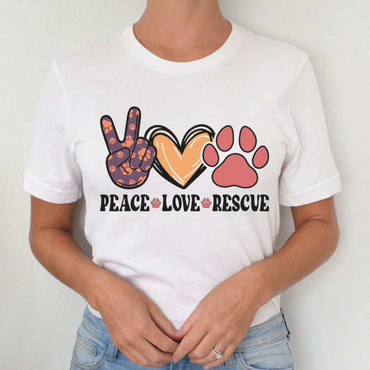 Peace Love Rescue Shirt, Dog Love shirt, Animal shirt, Animal Lover Tee, Love Paw, Dog Paw Gift, Gift for Dog Lover, Dog shirt